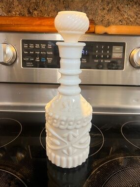 Vintage White Hobnail Milk Glass Decanter Bottle